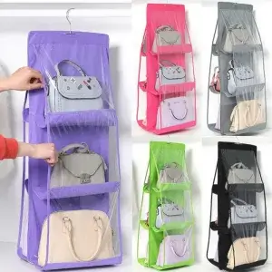 Double Sided Transparent 6 Pocket Foldable Hanging Bag Organizer