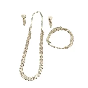 Silver Sparkly Jewelry Set Rhinestone Necklace and Bracelet Set Crystal Necklace Bracelet Teardrop Earrings