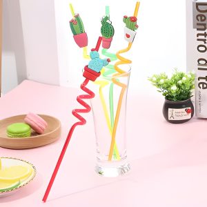 4pcs/pack Fruit Cartoon Party Decoration Straw