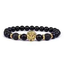 Trendy LEO Lion Head Black Beaded Bracelet/Stylish Black Beaded Bracelet
